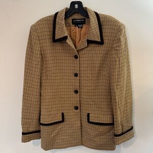 Vintage Liz Claiborne Blazer Jacket,Brown Check Plaid Pattern, Women’s size 10